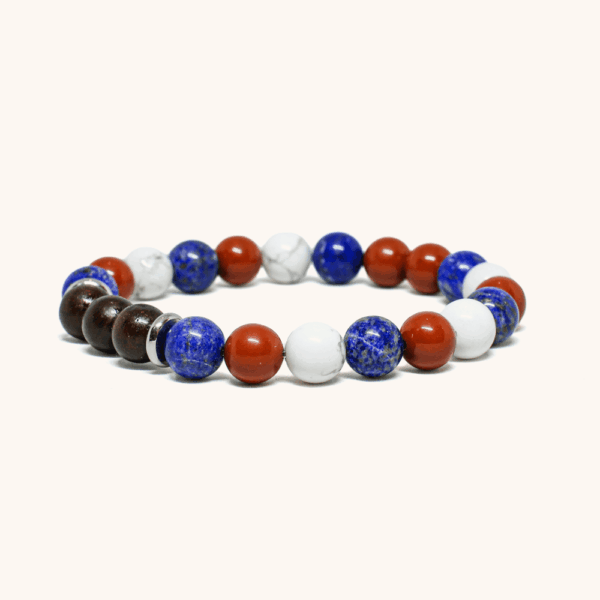 USA Red, White and Blue Bracelet - Lapis Lazuli, Howlite and Red Jasper (8mm)