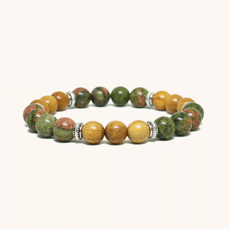 Unakite and Yellow Sandalwood (8mm)