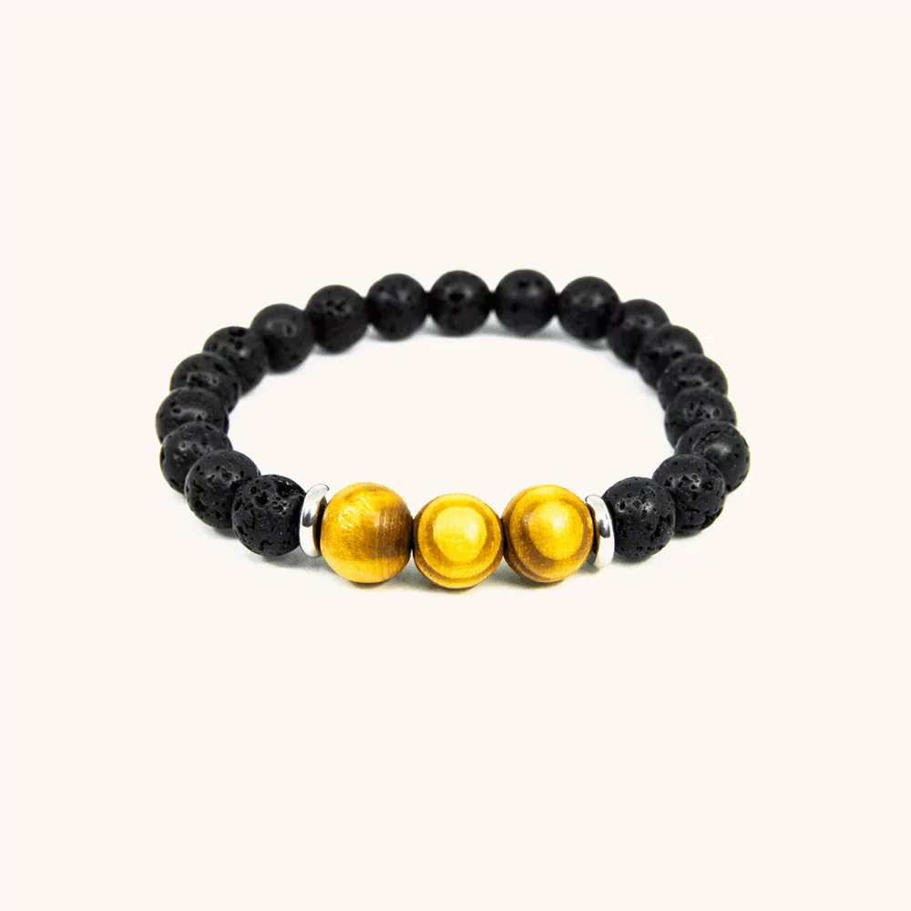 Beaded Bracelet Black Lava Stone and Zebrawood
