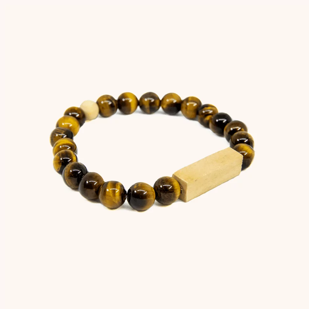 Eye Tiger Wood - Tiger Eye Stone and Canadian Maple Wood Beaded Bracelet