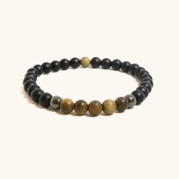 Phuket Black Onyx and Green Sandalwood Beaded Bracelet 6mm