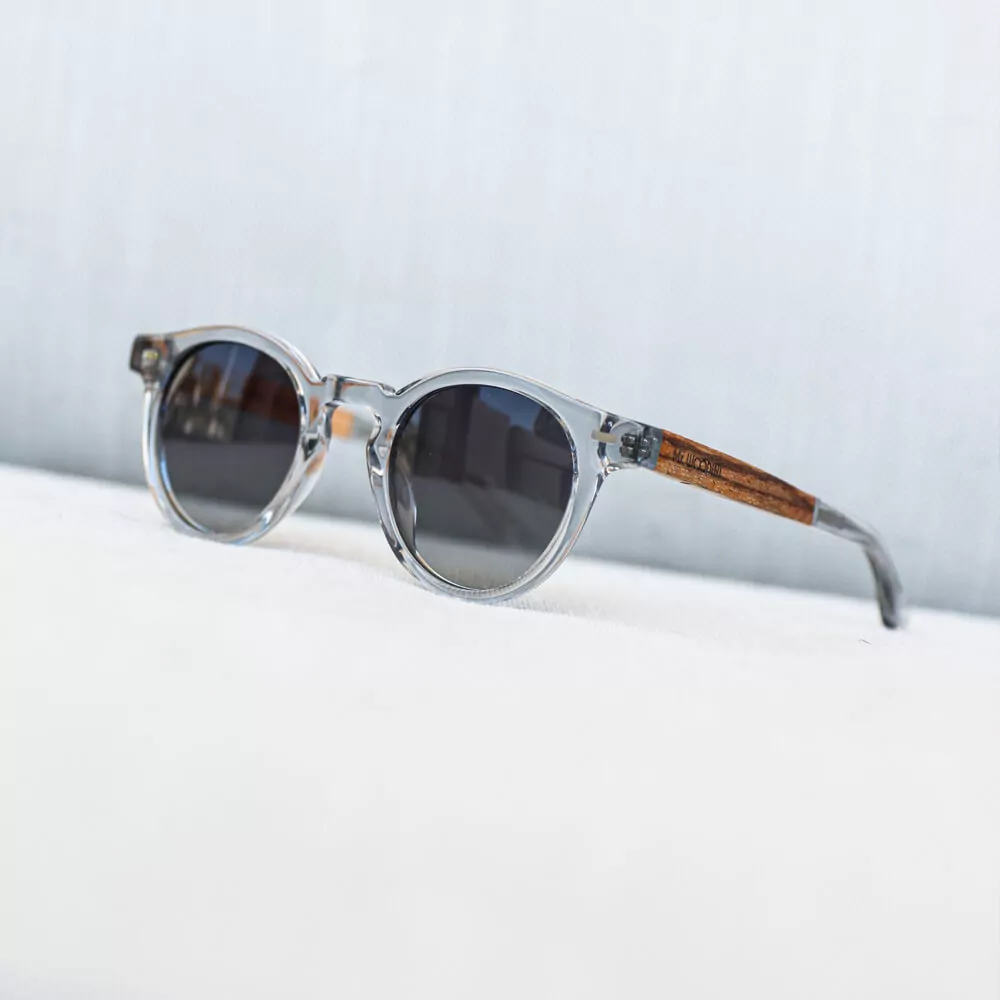 Paloma Small Sunglasses | Crystal Light Grey with Zebrawood arms