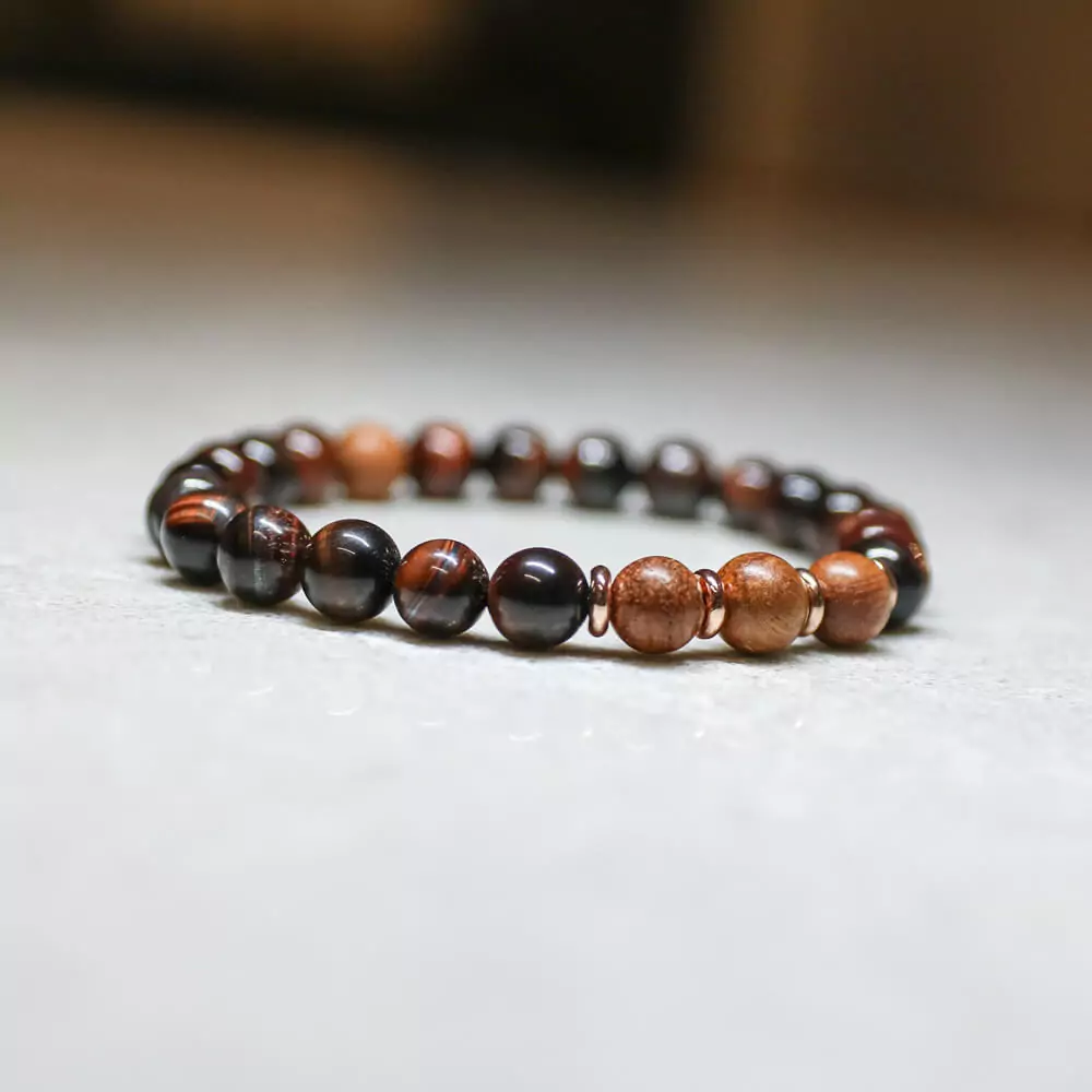 Red Tiger Eye and Rosewood Bracelet