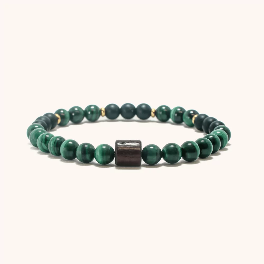 Beaded Bracelet with Malachiteת Black Onyx and Ebony Wood