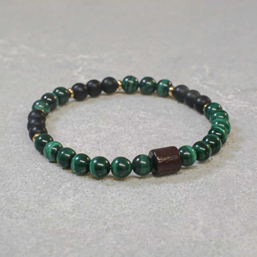 Beaded Bracelet with Malachiteת Black Onyx and Ebony Wood