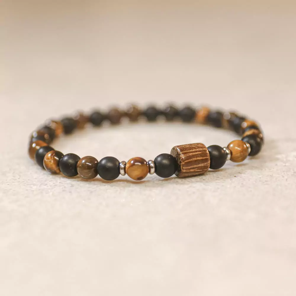 Black Onyx, Tiger Eye & Zebrawood Bracelet