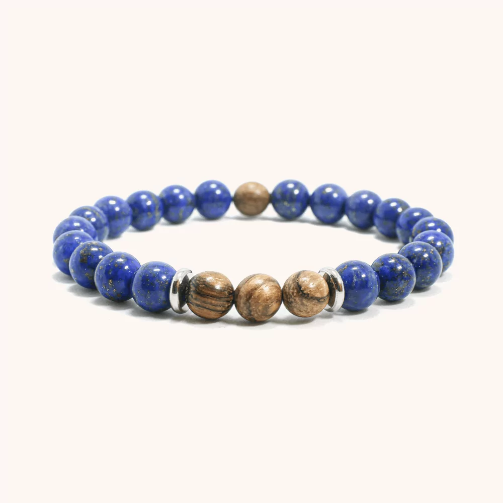 צמיד חרוזים כחול Lapis lazuli ועץ זברה