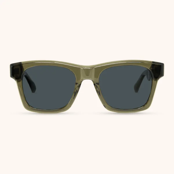 Square Sunglasses in Olive Green with Yellow Zebra Wood Temples